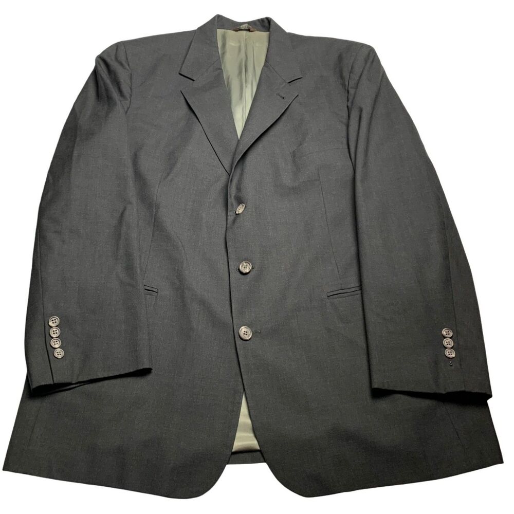 Bill Blass Mens 44S Wool Blazer Charcoal Gray Sport Coat Made USA